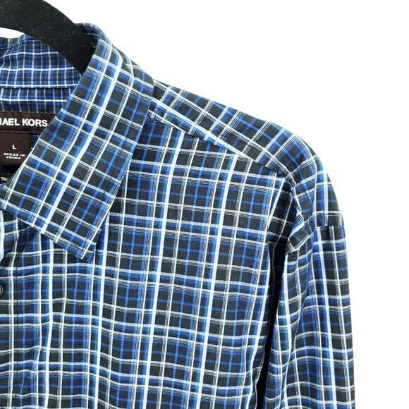 Michael Kors 100% Cotton Tailored Fit Blue/Black Plaid Casual Button Down L - Picture 8 of 16